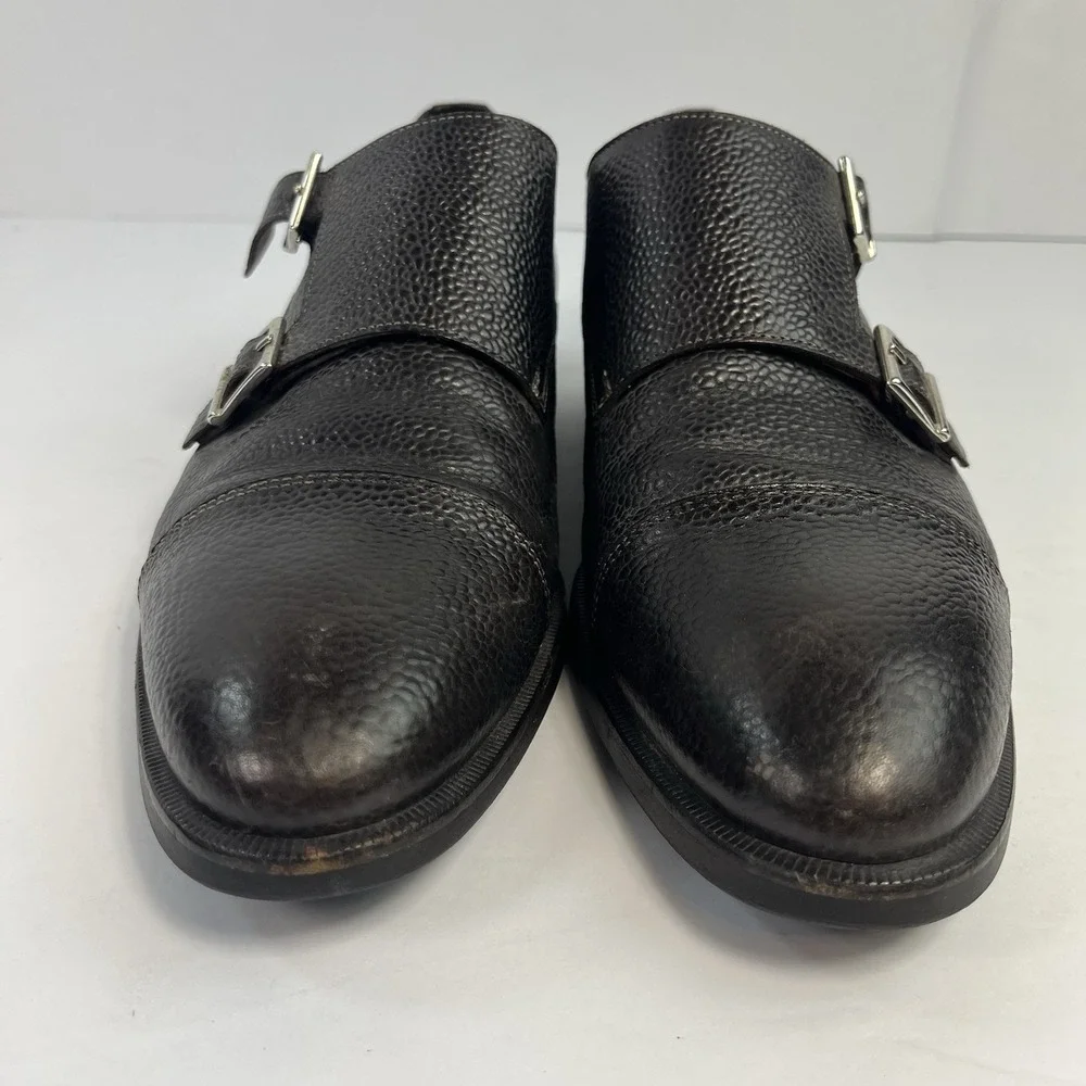 Di Bianco Black Pebble Grain Leather Monk Strap Dress Shoes Men's Size 8.5 Italy
